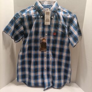 Cinch boys Western Button Up Plaid Short Sleeve Shirt NWT Size M (10)